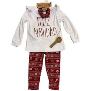 NWT Rae Dunn • Feliz Navidad Ruffle Sweatshirt /Leggings Set - 3T